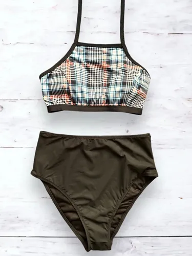 Kadın Likralı Yüksek Bel Bikini Takımı